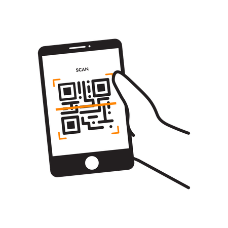 Hand holding Phone with QR  Illustration