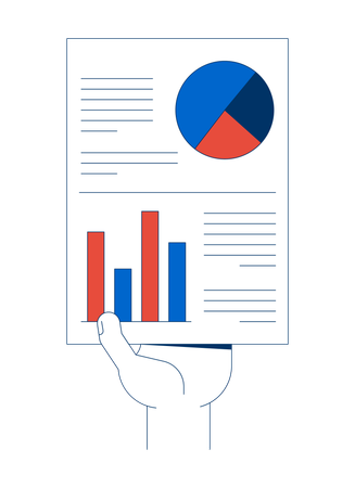 Hand holding pie and bar chart infographic report  Illustration