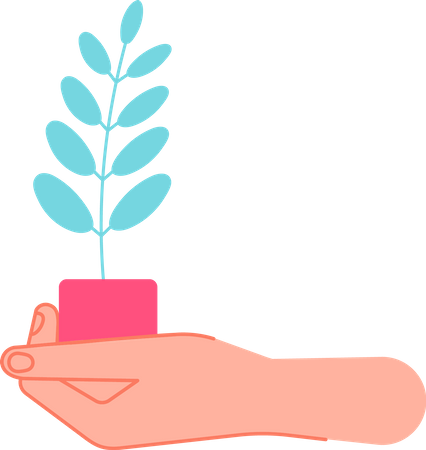 Hand holding plant pot Illustration