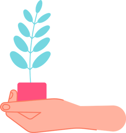 Hand holding plant pot  イラスト