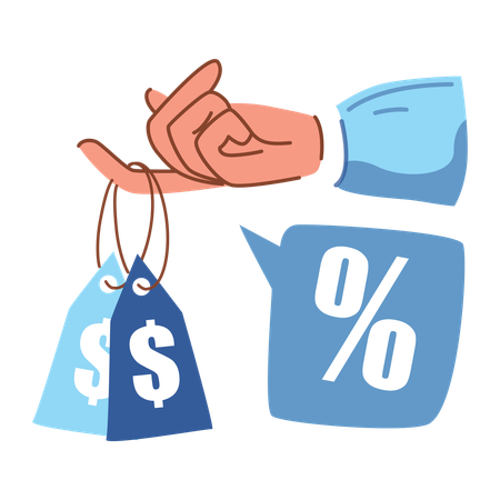 Hand Holding Price Tags and Discount Symbol  Illustration