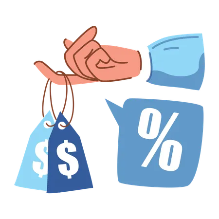 Hand Holding Price Tags and Discount Symbol  Illustration