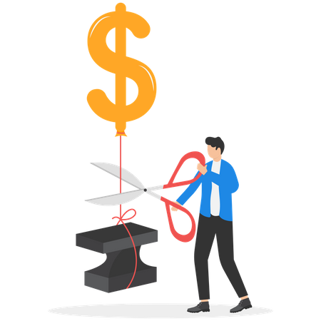 Hand holding scissors cutting a rope  Illustration