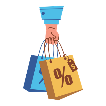 Hand Holding Shopping Bags with Discount Tag  Illustration
