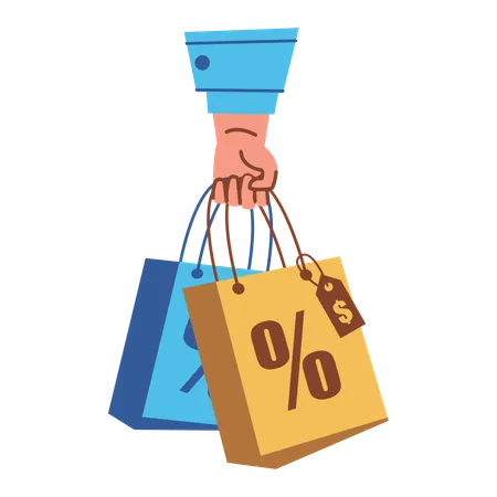 Hand Holding Shopping Bags with Discount Tag  Illustration