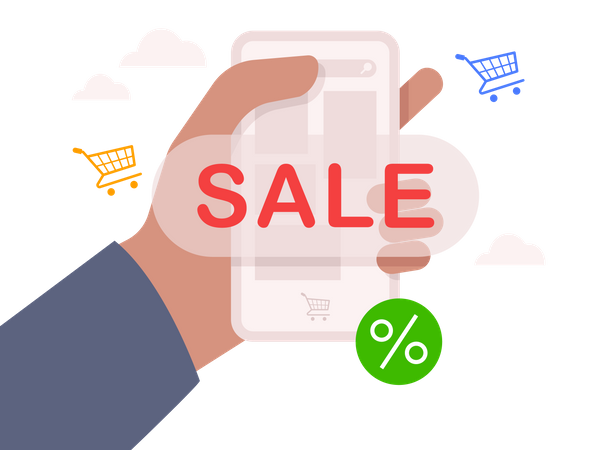 Hand holding smartphone online shopping sale  Illustration