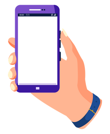 Hand holding smartphone touching screen Illustration