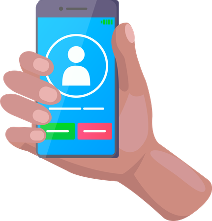 Hand holding smartphone with incoming call  Illustration