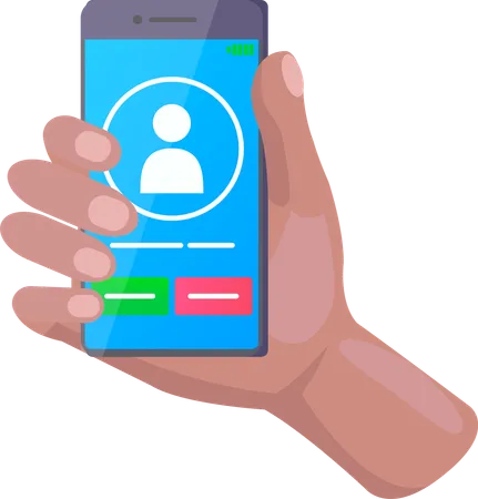 Hand holding smartphone with incoming call  Illustration