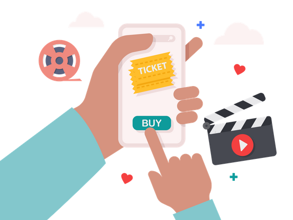 Hand holding smartphone with online cinema ticket order  Illustration