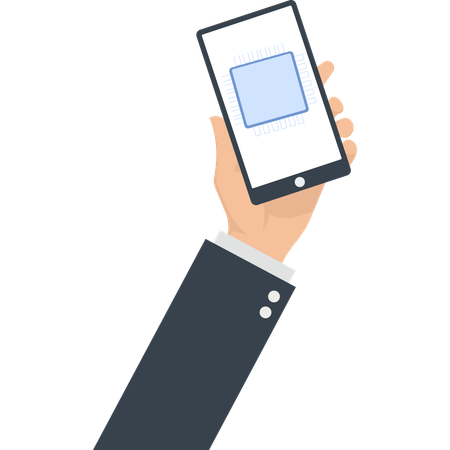 Hand Holding Smartphone with Processor Chip Displayed Technology  Illustration