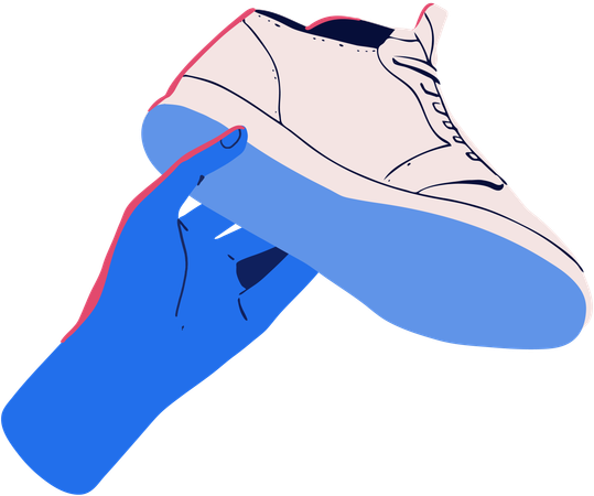 Hand holding sneakers shoes  Illustration