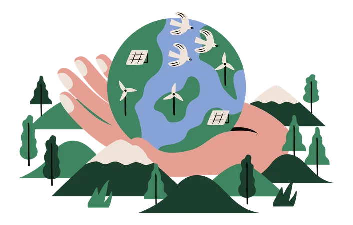 Hand holding the globe in eco friendly concept  イラスト