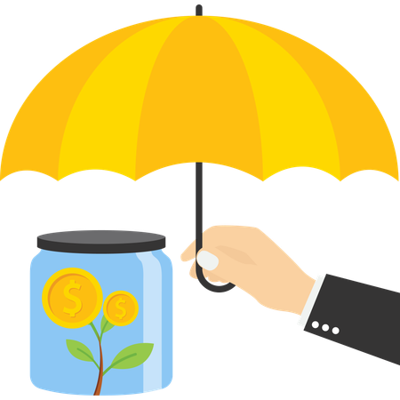 Hand holding umbrella for money protection  Illustration