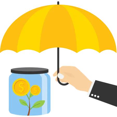 Hand holding umbrella for money protection  Illustration