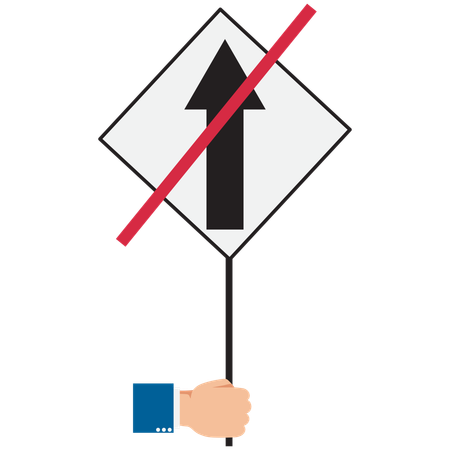 Hand holding up a no going straight sign  Illustration