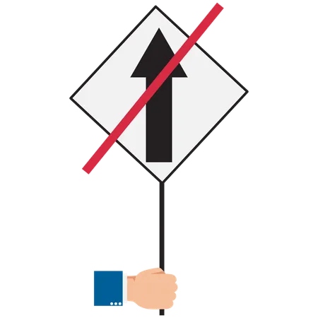 Hand holding up a no going straight sign  Illustration