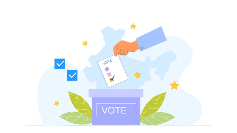 Hand holding vote paper while dropping in vote box  Illustration