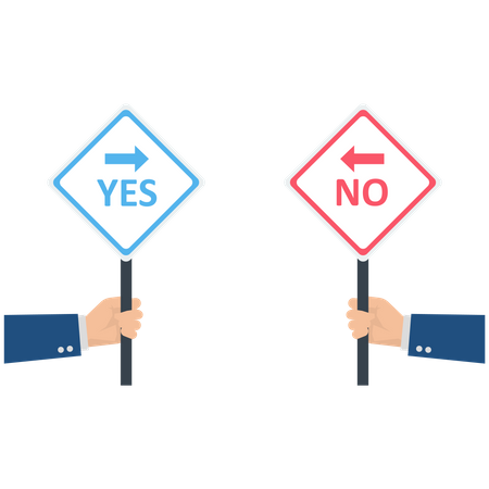 Hand holding Yes or No plates  Illustration