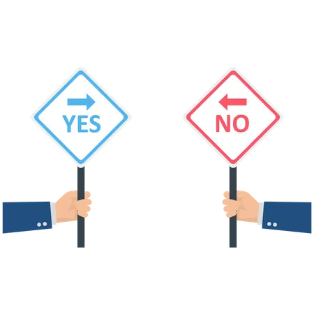 Hand holding Yes or No plates  Illustration