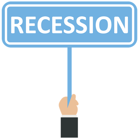 Hand holds a recession sign  Illustration