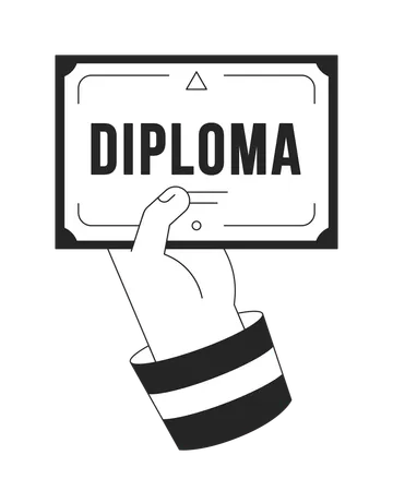 Hand Holds Diploma Document Flat Line Color Isolated Vector Object Certificate From College Editable Clip Art Image On White Background Simple Outline Cartoon Spot Illustration For Web Design Illustration