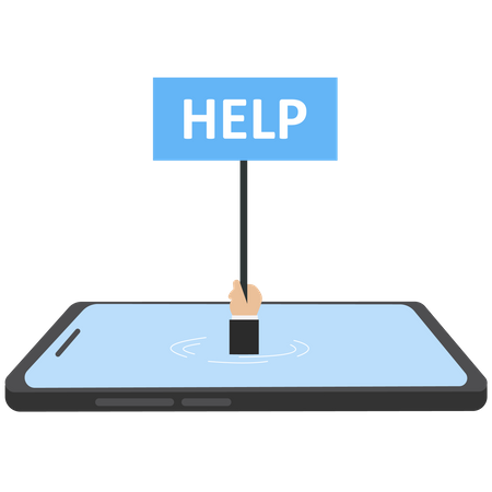 Hand holds help sign from phone  Illustration