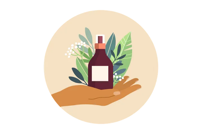 A Womans Hand Holds A Jar Of Natural Cosmetics Surrounded By Plants Vector Illustration In Flat Design Transparent Background Illustration