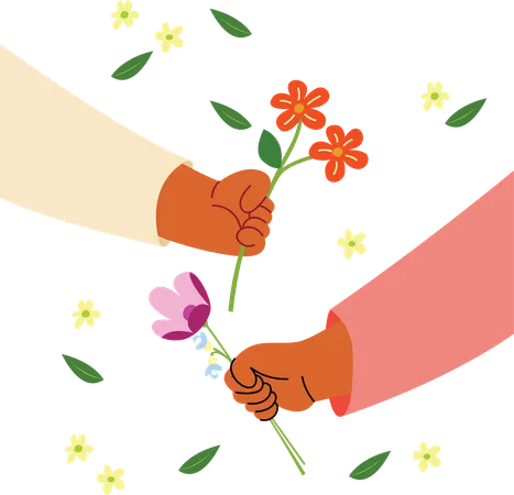 Illustration Of Two Hands Holding Flowers Symbolizing Connection And Unity Between Women On International Womens Day Illustration