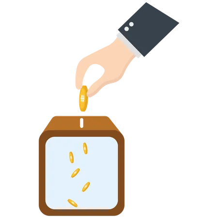 Hand insert coin into donate box  Illustration