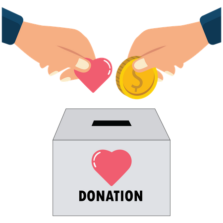 Hand insert coin into donate box  Illustration