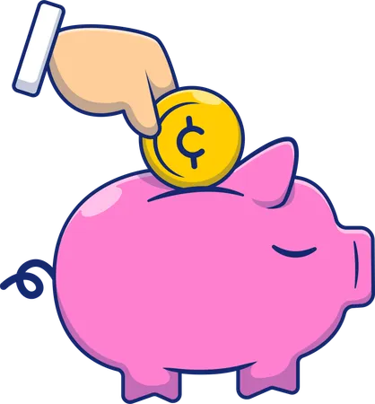 Hand Insert Gold Coin To Piggy Bank  Illustration