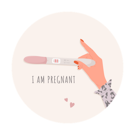 Hand is holding positive pregnancy strip Illustration