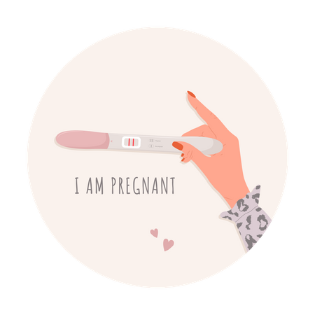 Hand is holding positive pregnancy strip  Illustration