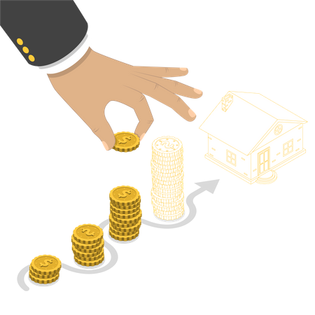 Hand is putting a coin to the one of pile that is representing savings  Illustration