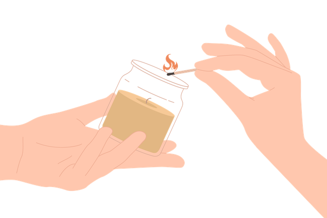 Hand lighting candle  Illustration