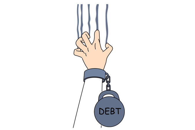 Hand man with large distances scratching wall trying to escape from bankruptcy  Illustration