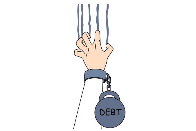 Hand man with large distances scratching wall trying to escape from bankruptcy  Illustration