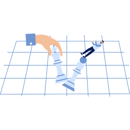 Hand Moves King Piece Businessman on Chessboard Strategy  Illustration