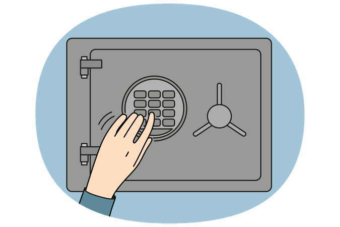 Hand near safe with electronic combination lock  Illustration