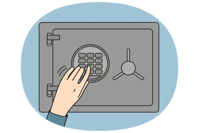 Hand near safe with electronic combination lock  Illustration