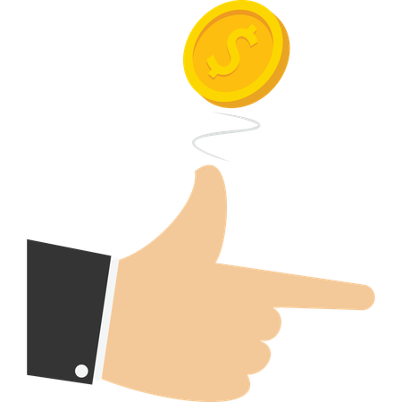 Hand of businessman tossing coin  Illustration