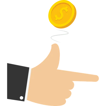 Hand of businessman tossing coin  Illustration