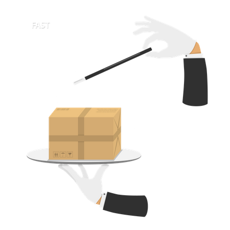 Hand of magician made parcel by magic wand  Illustration