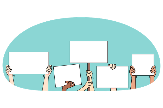 Hand of people with banners  Illustration