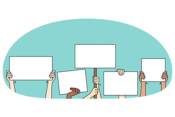 Hand of people with banners  Illustration