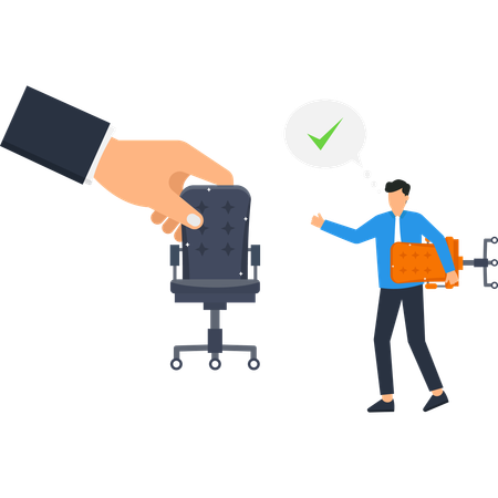 Hand Offering New Chair to Excited Man with Tools  Illustration