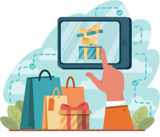 Hand open present card online  Illustration