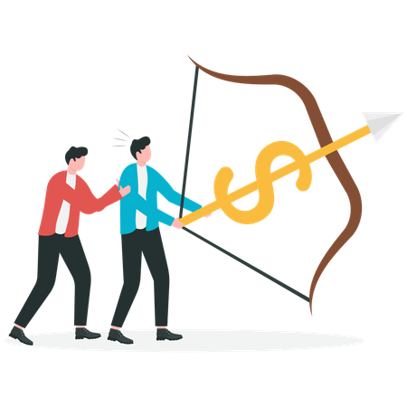 Hand opens bow of dollar arrow  Illustration