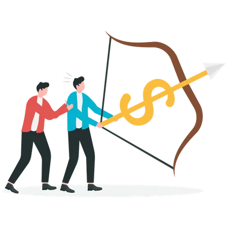 Hand opens bow of dollar arrow  Illustration